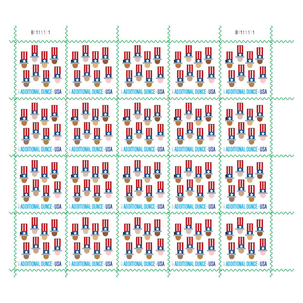2017 Uncle Sam’s Hat Additional Ounce Stamps — Sheet of 20, Scott 5174 MNH