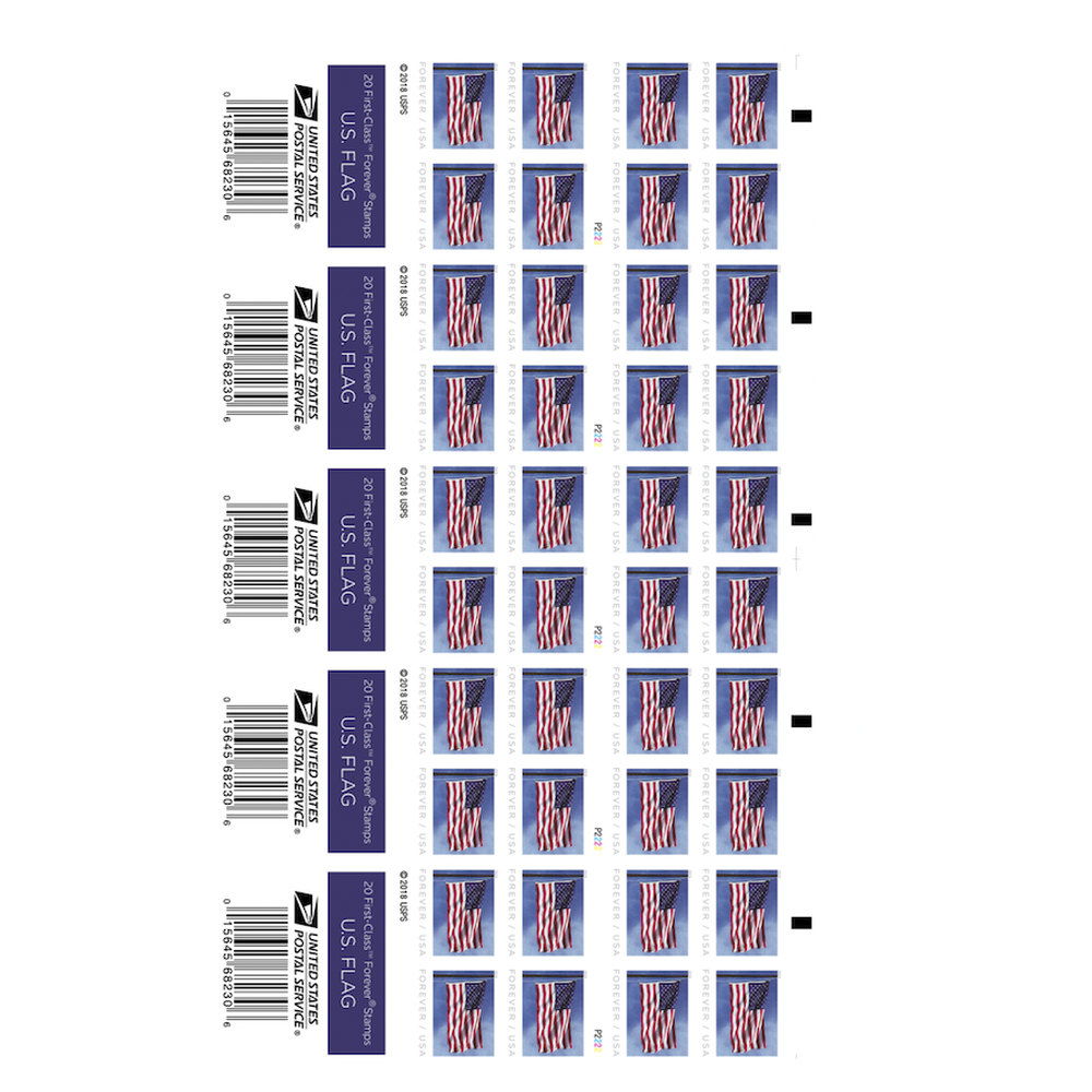 2018 U.S. Flag Forever Stamps — Booklet of 20, Scott 5262 MNH