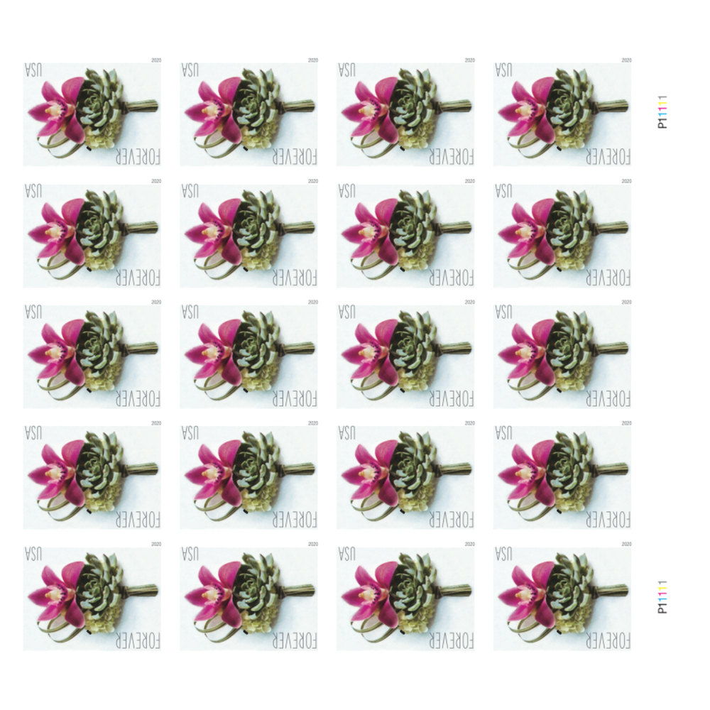 2020 Contemporary Boutonniere Wedding Forever Stamps — Sheet of 20, Scott 5457 MNH