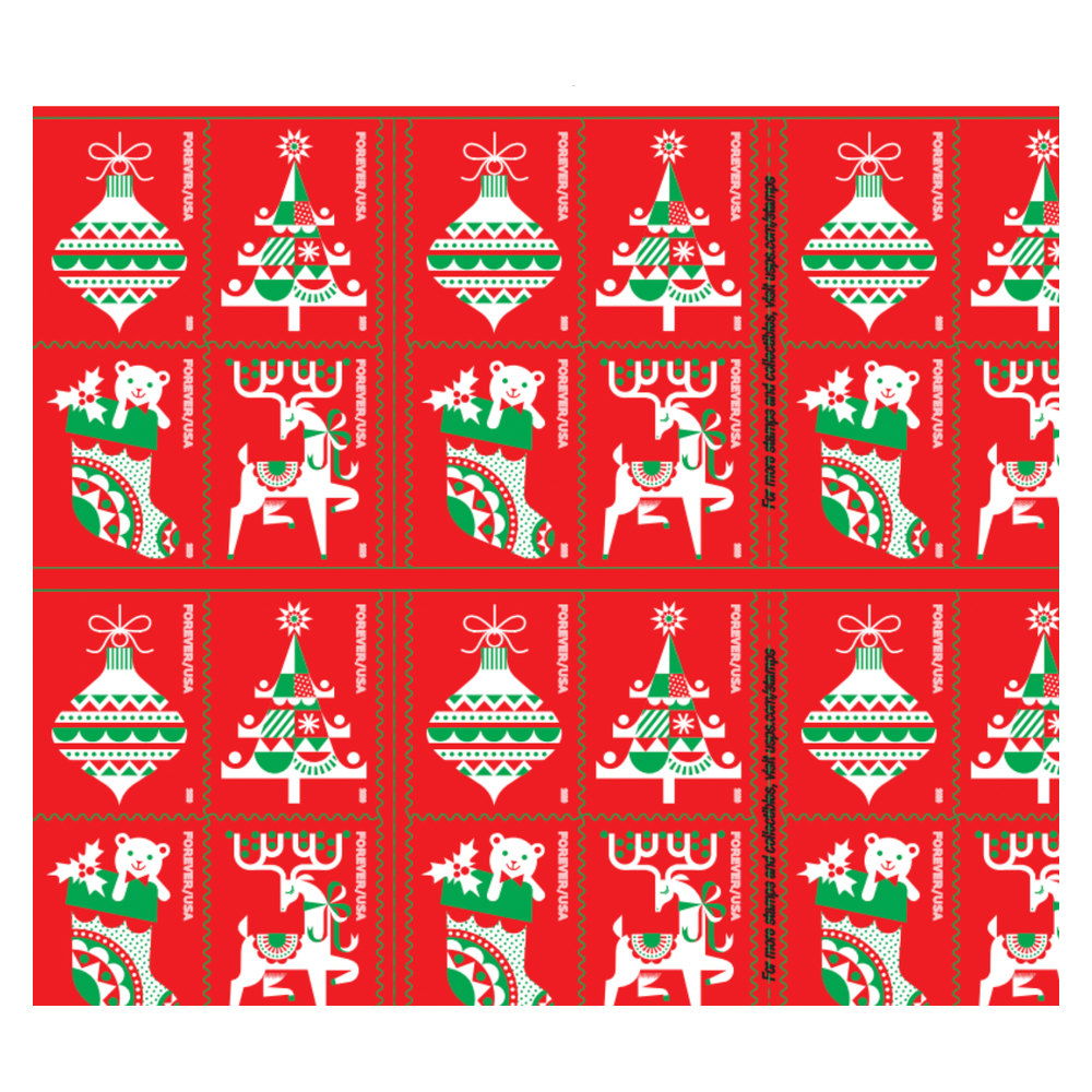 2020 Holiday Delights Christmas Forever Stamps — Booklet of 20, Scott 5526-29 MNH