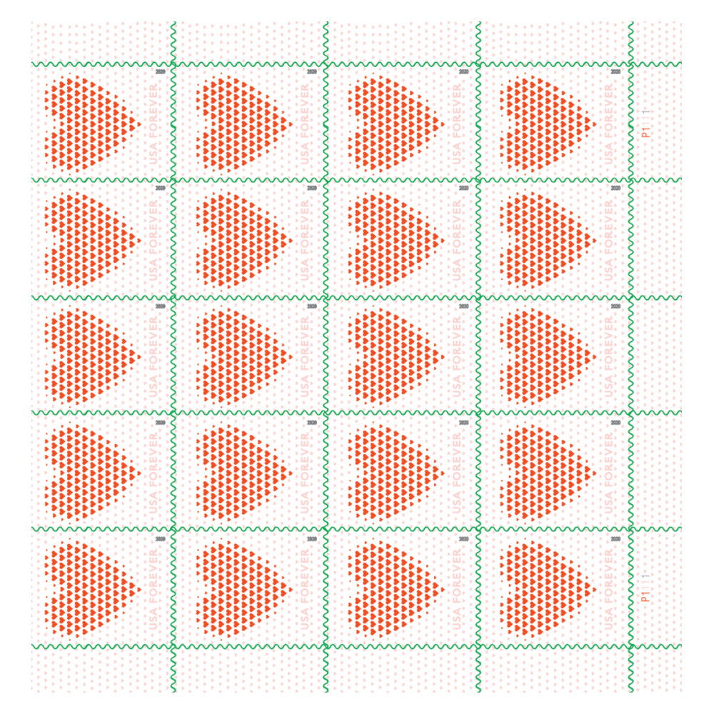 2020 Love “Made of Hearts” Forever Stamps — Sheet of 20, Scott 5431 MNH