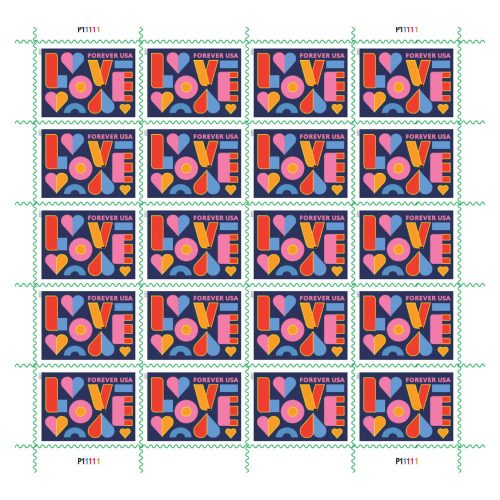 2021 Love Forever Stamps — Sheet of 20, Scott 5543 MNH