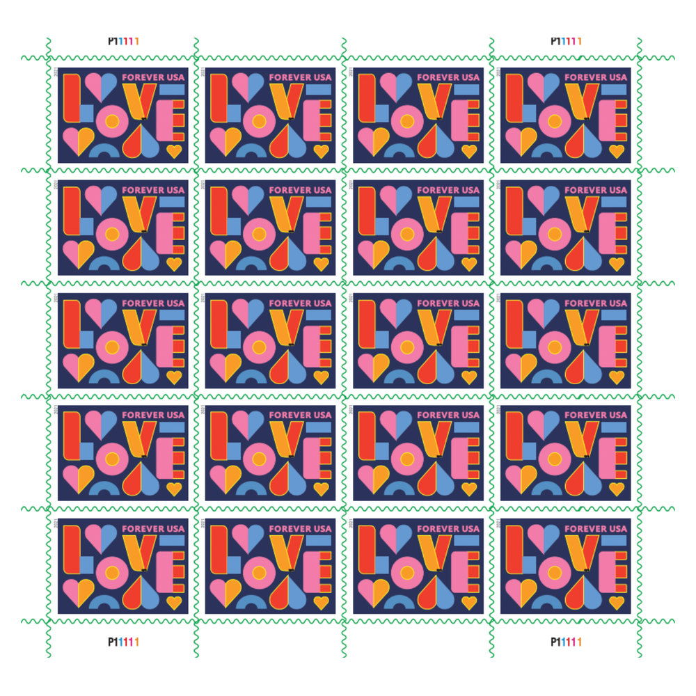 2021 Love Forever Stamps — Sheet of 20, Scott 5543 MNH