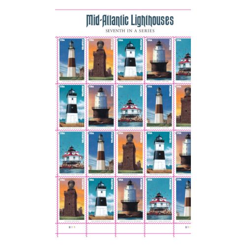 2021 Mid-Atlantic Lighthouses Forever Stamps — Sheet of 20, Scott 5621-25 MNH