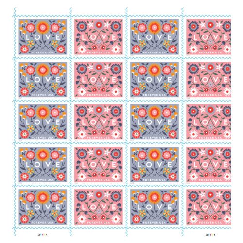 2022 Love Flowers Forever Stamps — Sheet of 20, Scott 5660-61 MNH