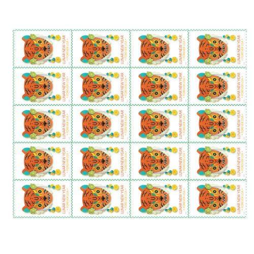 2022 Lunar New Year: Year of the Tiger Forever Stamps — Sheet of 20, Scott 5662 MNH