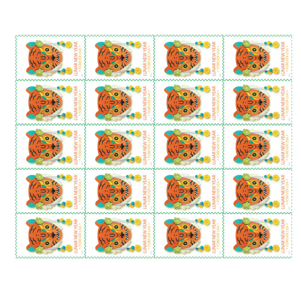 2022 Lunar New Year: Year of the Tiger Forever Stamps — Sheet of 20, Scott 5662 MNH