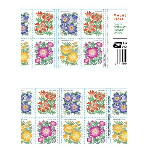 2022 Mountain Flora Forever Stamps — Booklet of 20, Scott 5676-79 MNH