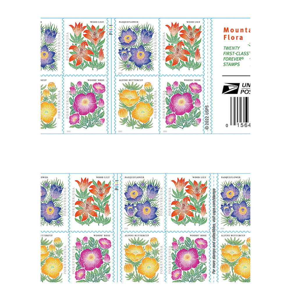 2022 Mountain Flora Forever Stamps — Booklet of 20, Scott 5676-79 MNH